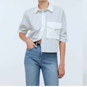 Madewell Flap-Pocket Crop Button-Up Shirt in Poplin